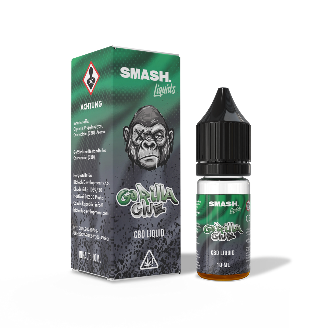 SMASH CBD Liquid 10 ml Gorilla Glue – Flasche und Verpackung